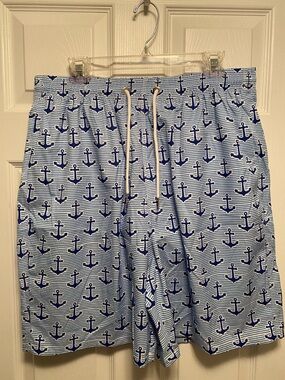 Men's Anchor Print Swim Trunks - Blue…size 3XL